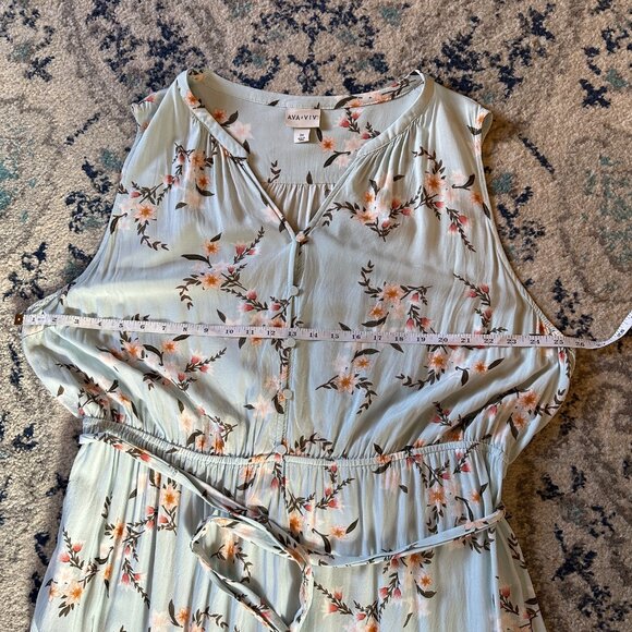 AVA & VIV floral sleeveless dress in light blue, women's plus size 3XL - Picture 7 of 13